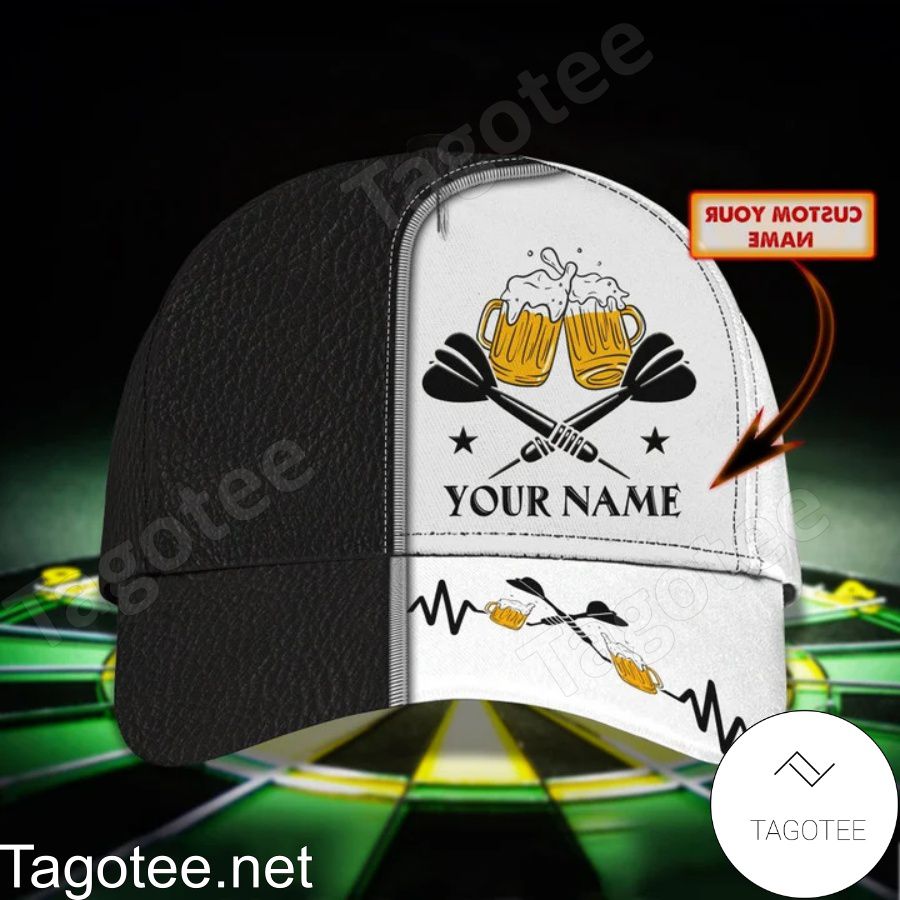 Personalized Darts And Beer Black And White Cap a