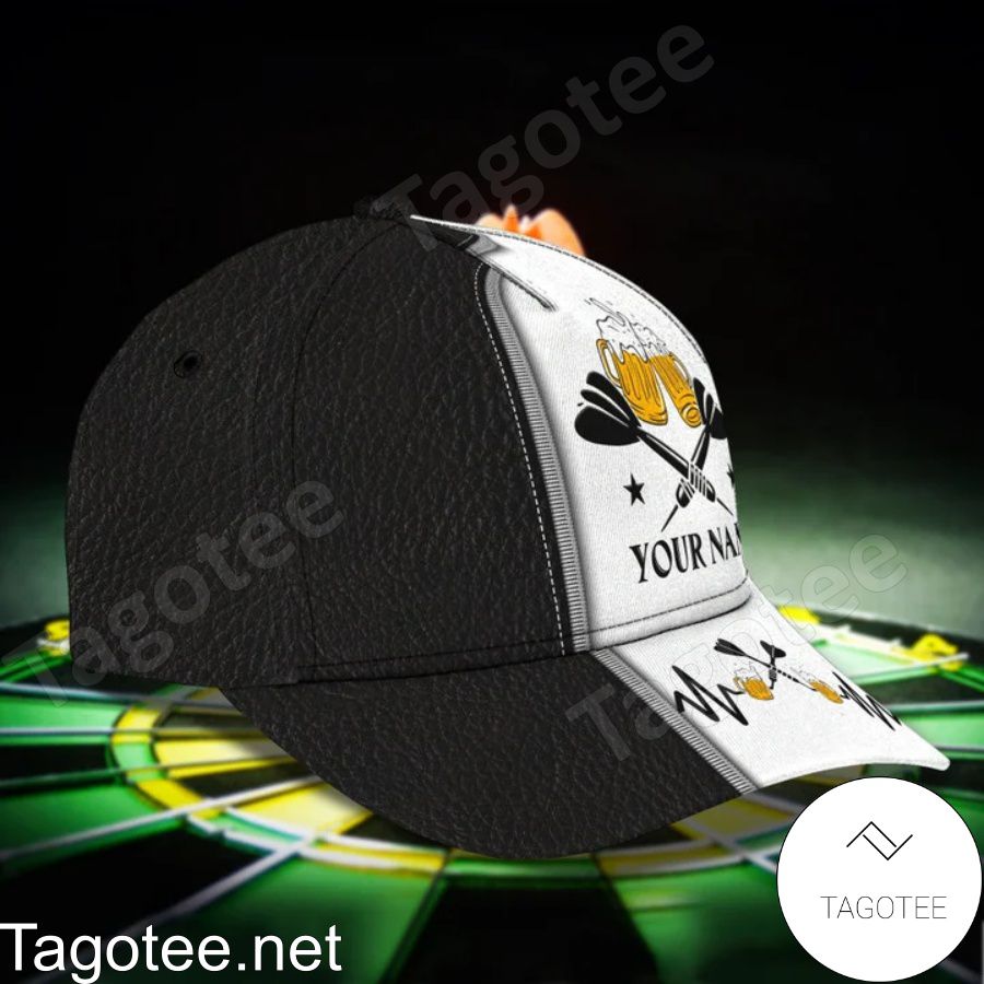 Personalized Darts And Beer Black And White Cap b