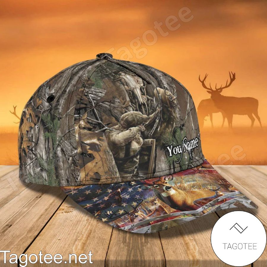 Personalized Deer Hunting American Flag Cap a