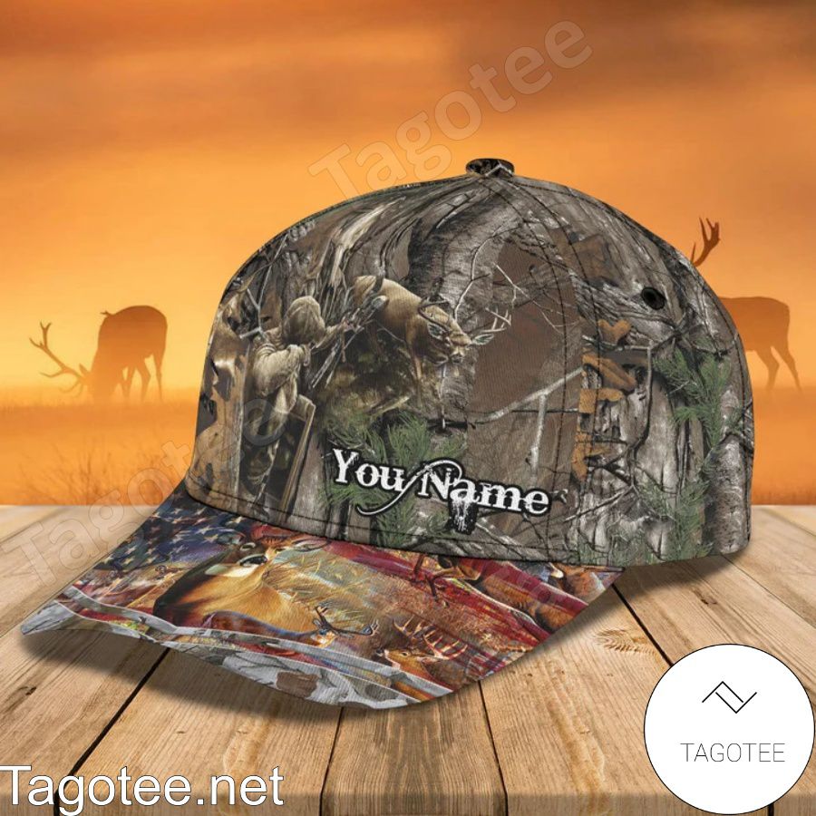 Personalized Deer Hunting American Flag Cap b