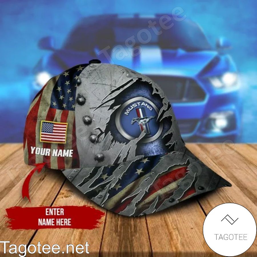 Personalized Ford Mustang American Flag Torn Ripped Cap a