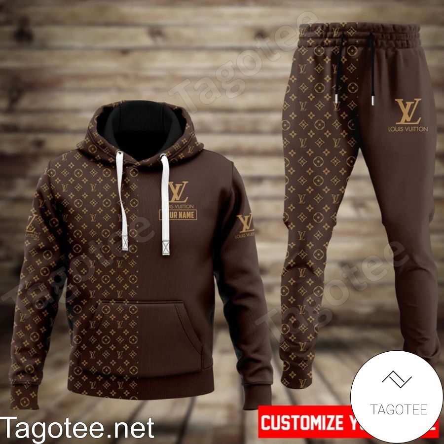 Personalized Half Monogram Dark Brown Hoodie And Pants