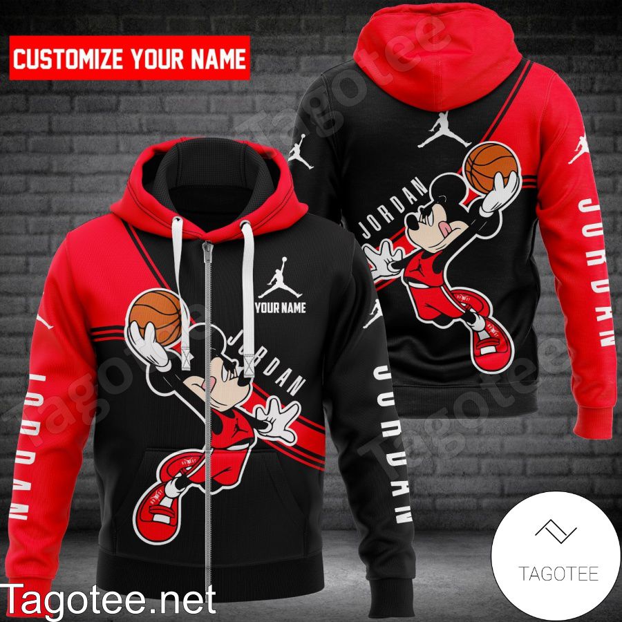 Fast Shipping Personalized Jordan Mickey Mouse With Ball Black And Red Hoodie