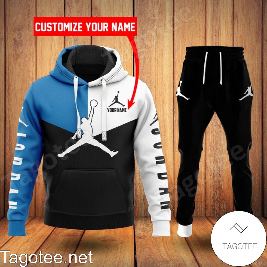 Personalized Jordan Mix Color Blue White And Black Hoodie And Pants