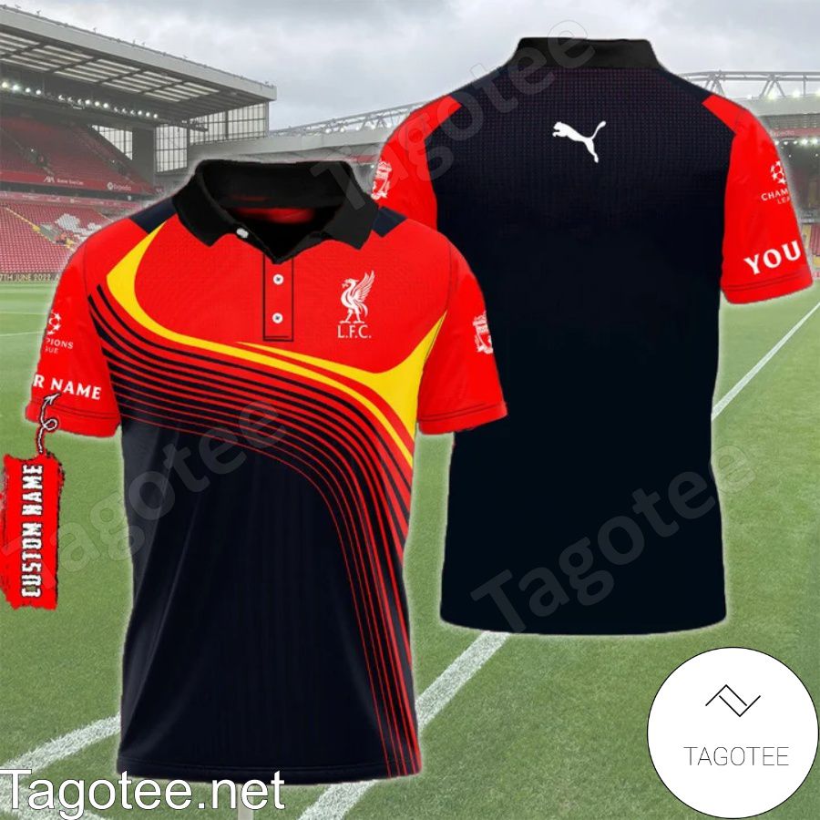 Personalized Liverpool F.c. And Puma Logo Red And Black Polo Shirt