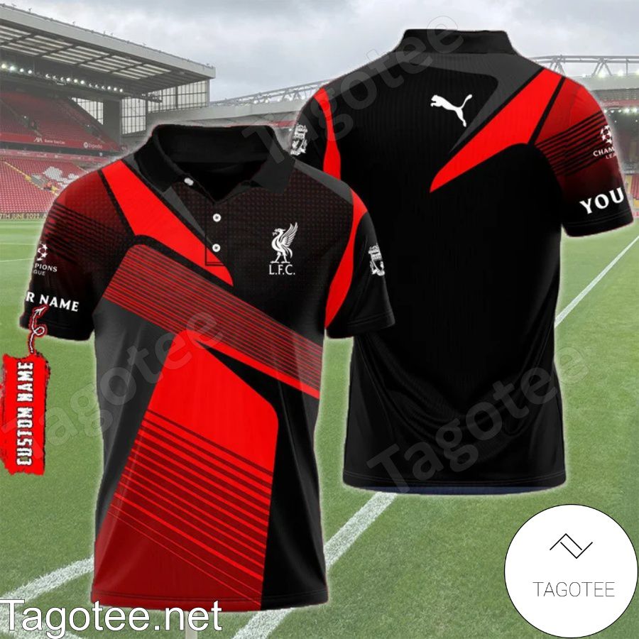 Personalized Liverpool F.c. Black Mix Red Polo Shirt