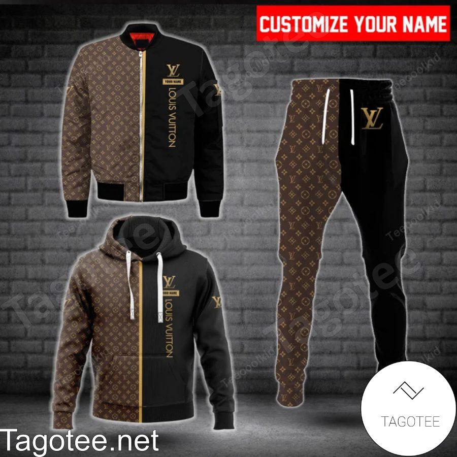 Personalized Louis Vuitton Half Black Half Dark Brown Monogram Hoodie And Pants