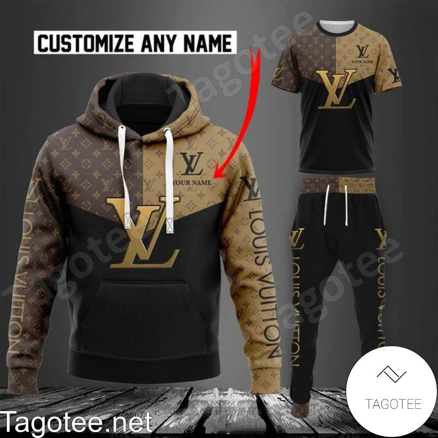 Personalized Louis Vuitton Mix Color Light Dark Brown Monogram And Black Hoodie And Pants