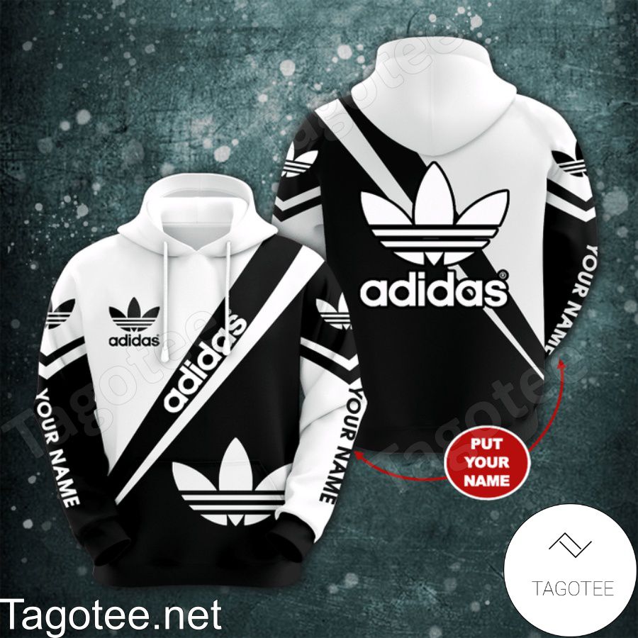 Personalized Name Adidas Black And White Hoodie And Pants a