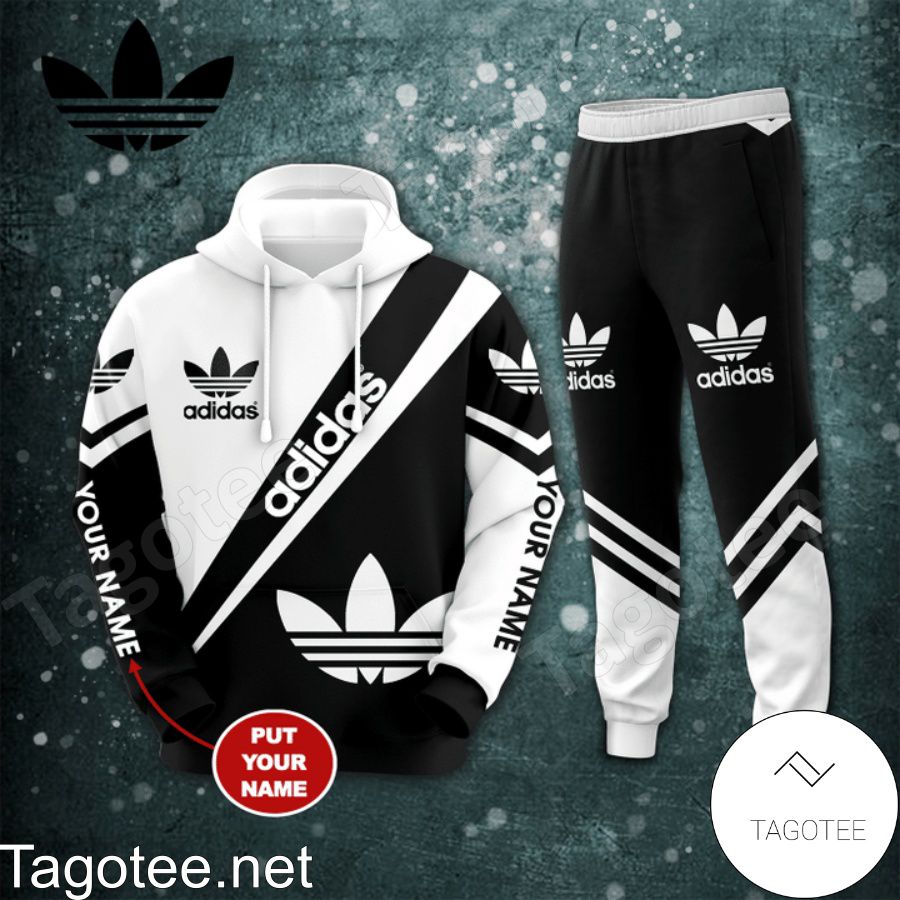 Personalized Name Adidas Black And White Hoodie And Pants