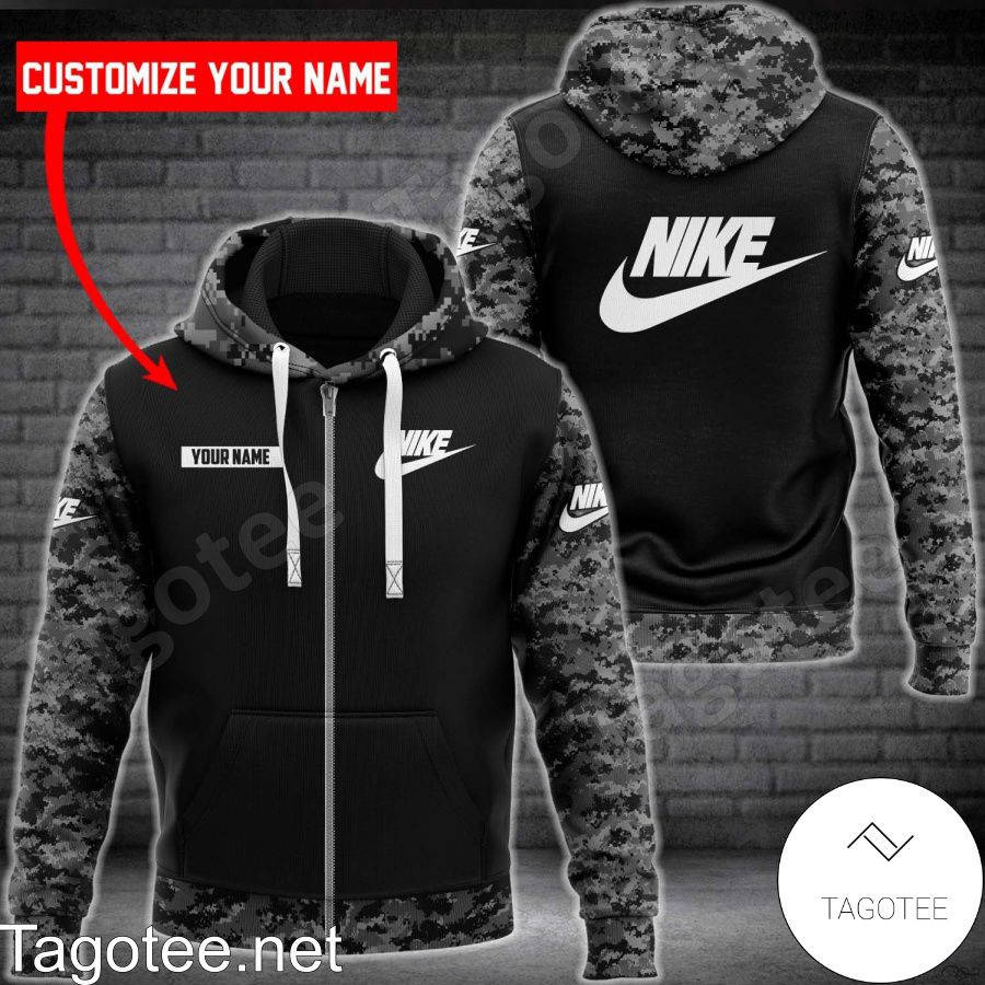 Personalized Nike Black With Grey Camouflage Hoodie