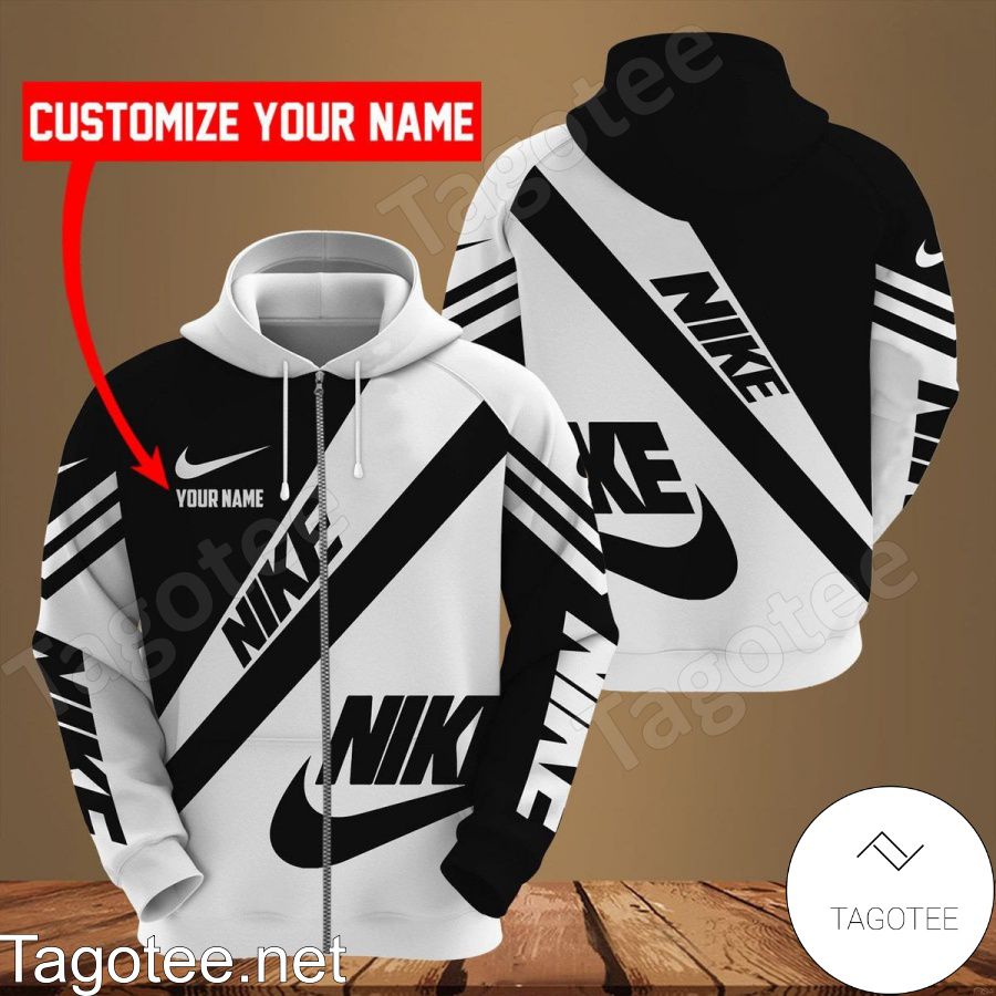 Personalized Nike Brand Black And White Hoodie