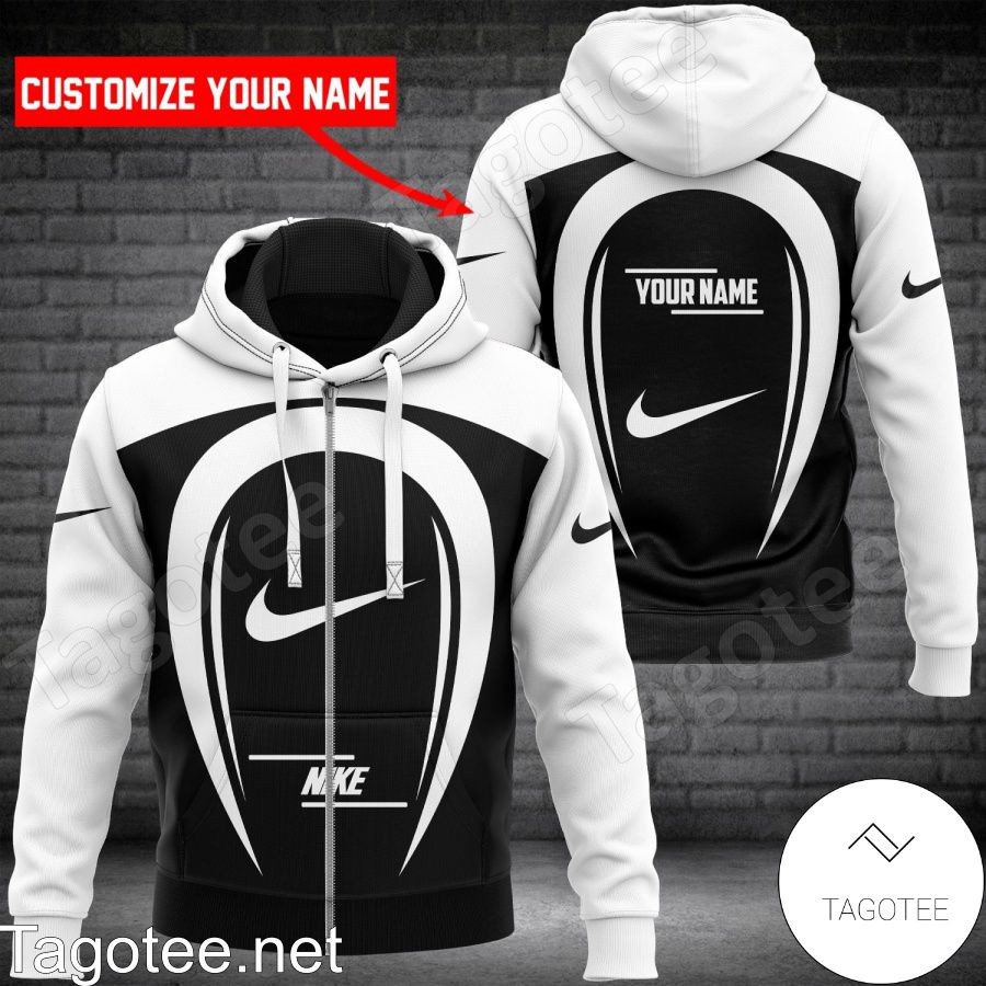 3D Personalized Nike Brand Black Mix White Hoodie