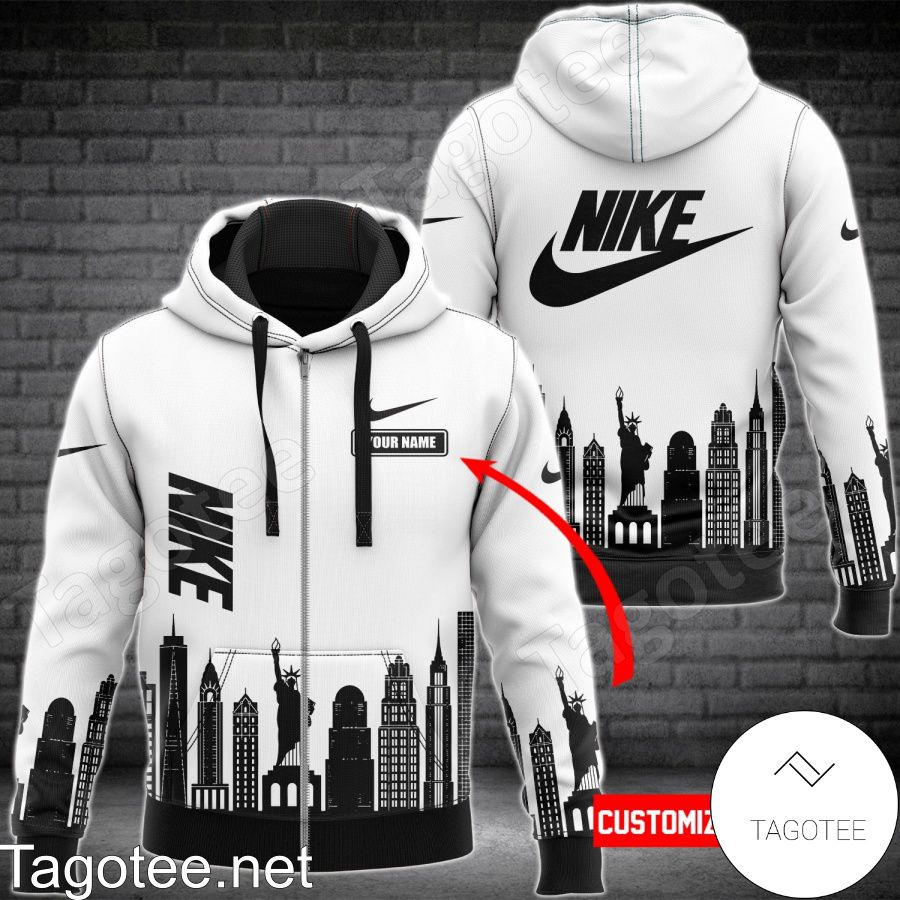 Awesome Personalized Nike City Skyline Silhouette White Hoodie