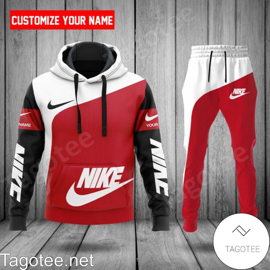 Personalized Nike Logo Red White And Black Hoodie And Pants