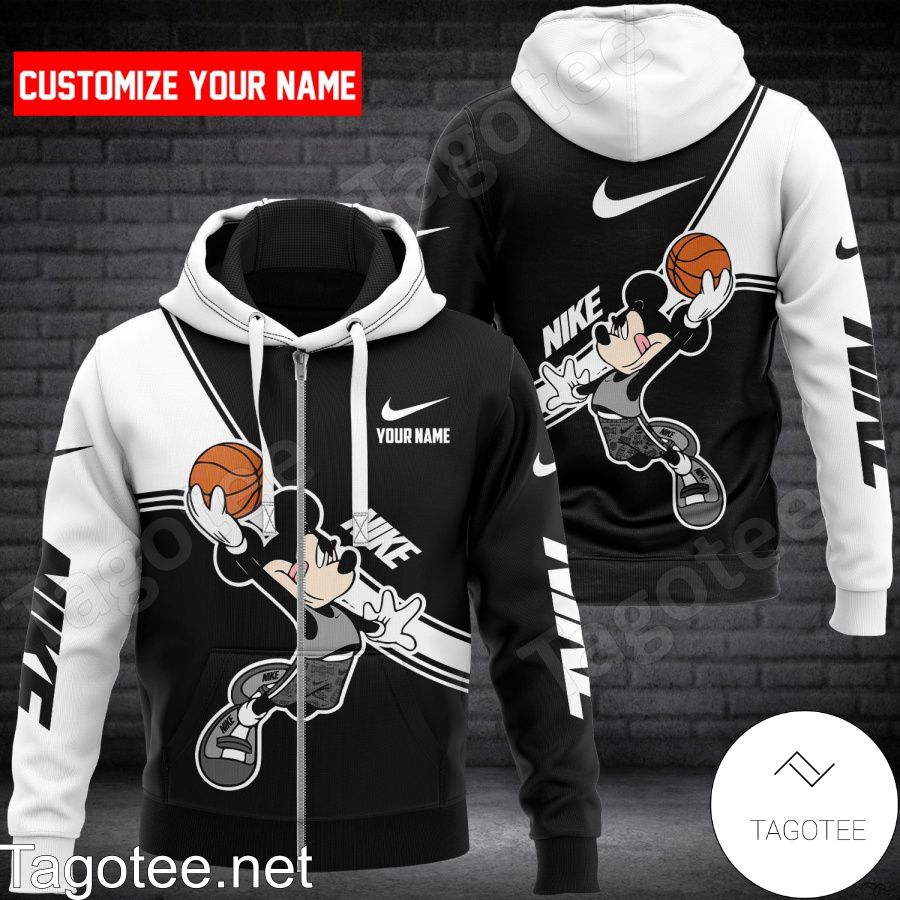 US Shop Personalized Nike Mickey Mouse With Ball Black And White Hoodie