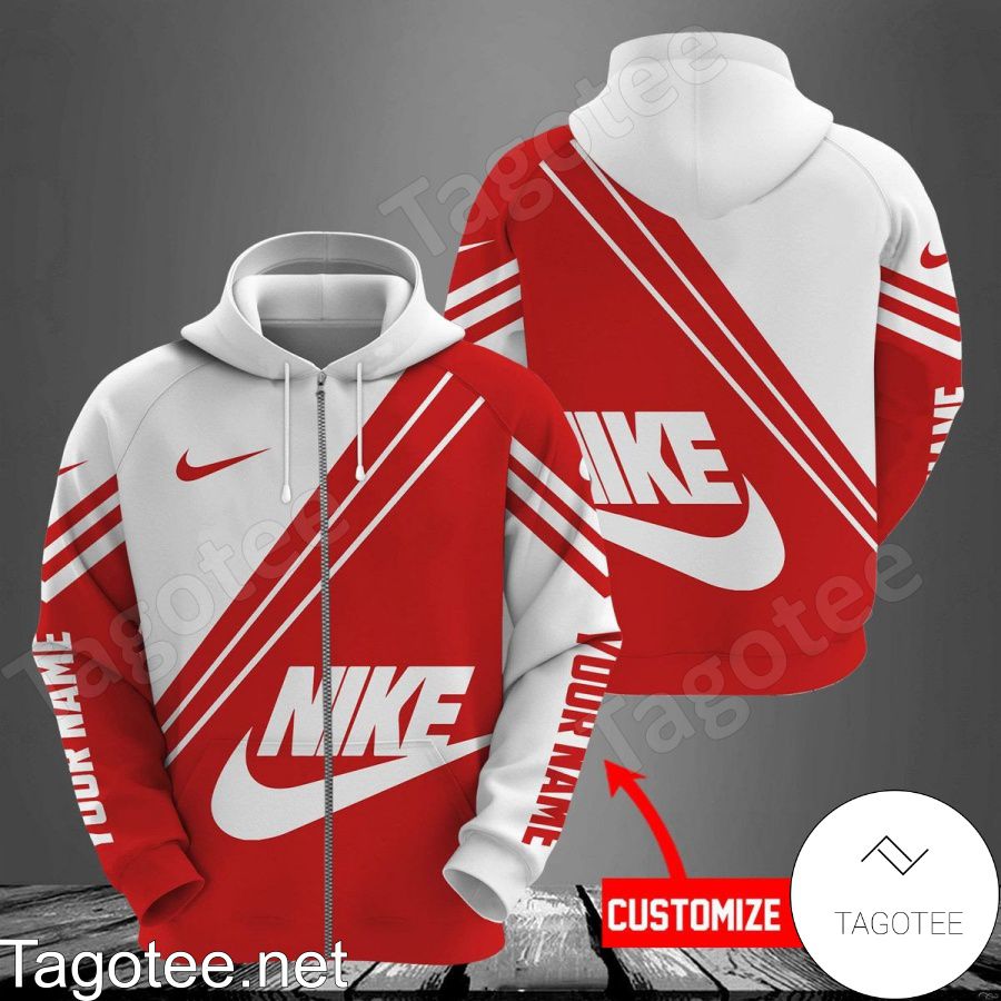 Personalized Nike Red And White Hoodie