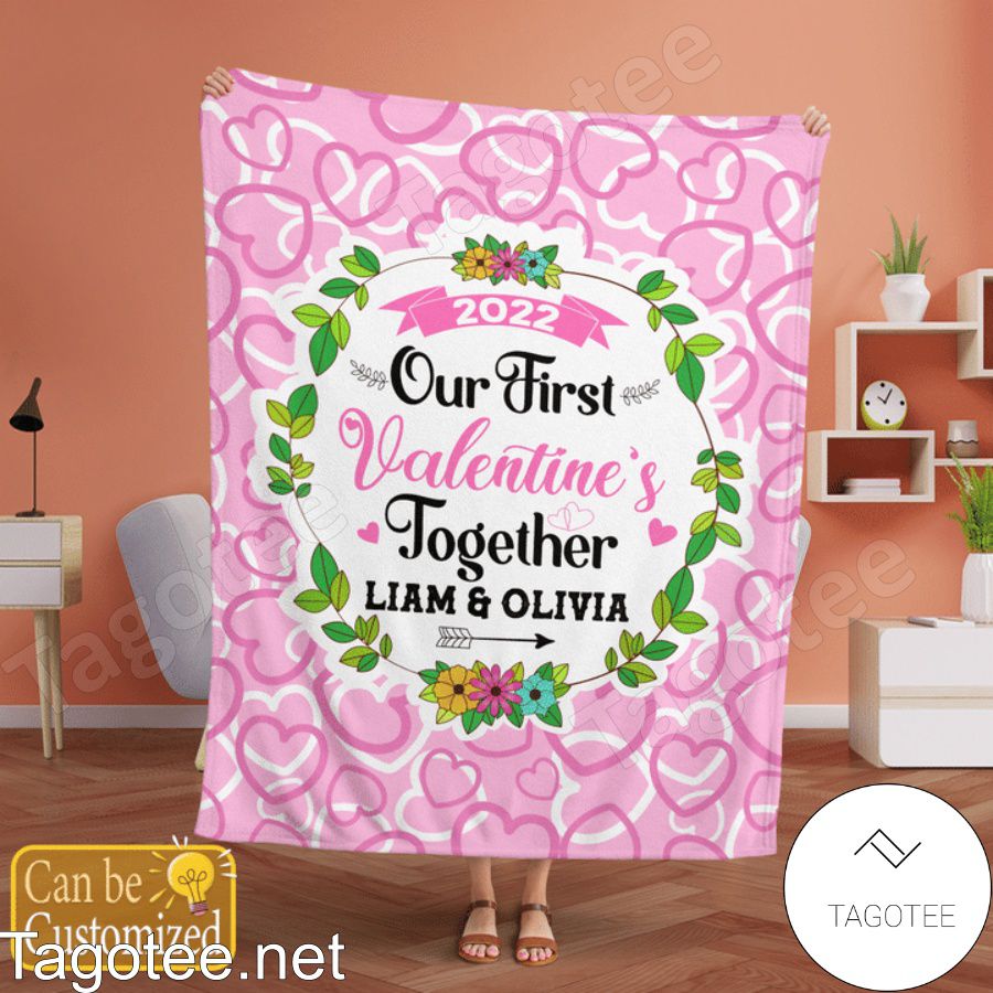 Personalized Our First Valentine's Together Fleece Blanket, Quilt a