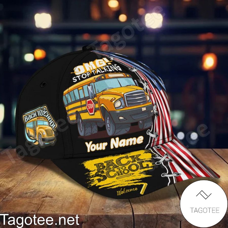 Personalized School Bus Back To School Welcome American Flag Cap a