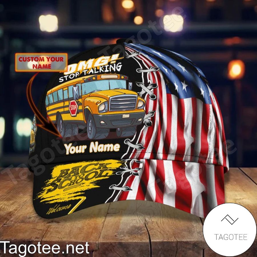 Personalized School Bus Back To School Welcome American Flag Cap