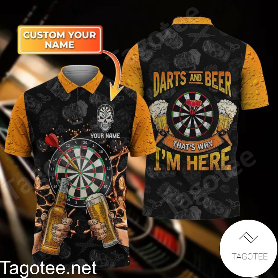 Personalized Skull Darts And Beer That's Why I'm Here Polo Shirt