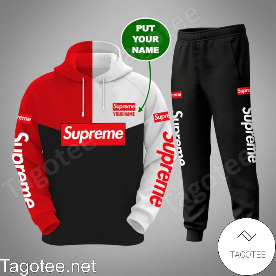 Personalized Supreme Mix Color Red White And Black Hoodie And Pants