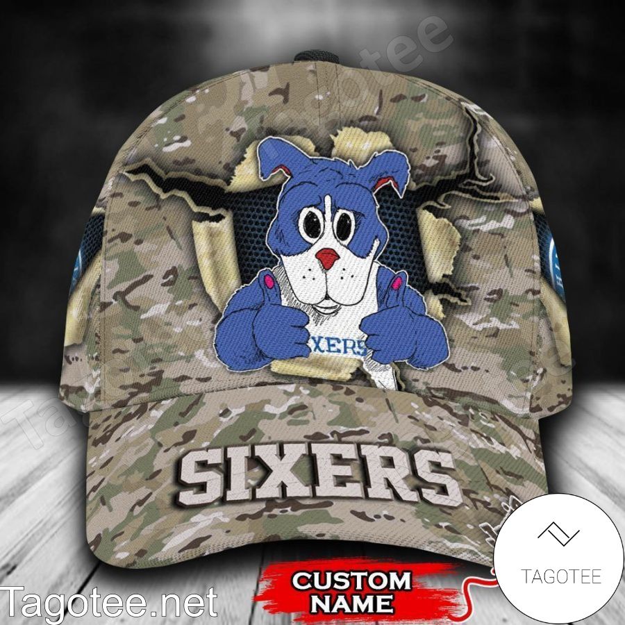 Philadelphia 76ers Camo Mascot NBA Custom Name Personalized Cap