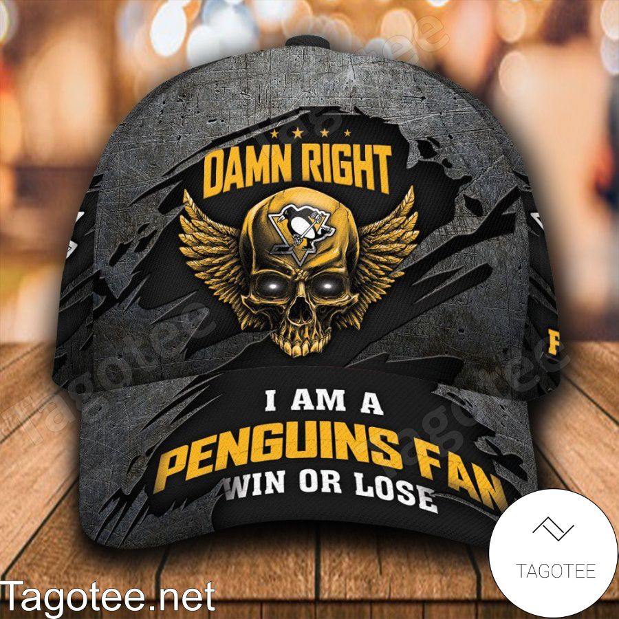Pittsburgh Penguins Skull Damn Right I Am A Fan Win Or Lose NHL Custom Name Personalized Cap