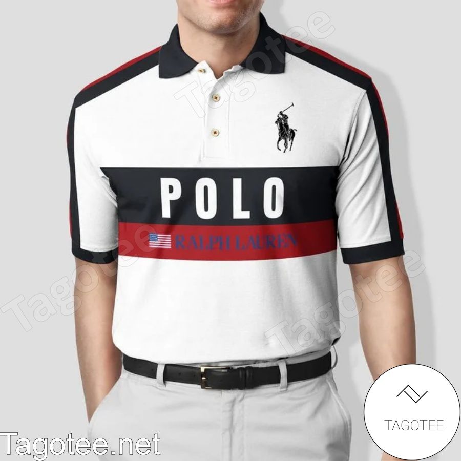 Polo Ralph Lauren American Flag Red And Black Stripes White Polo Shirt