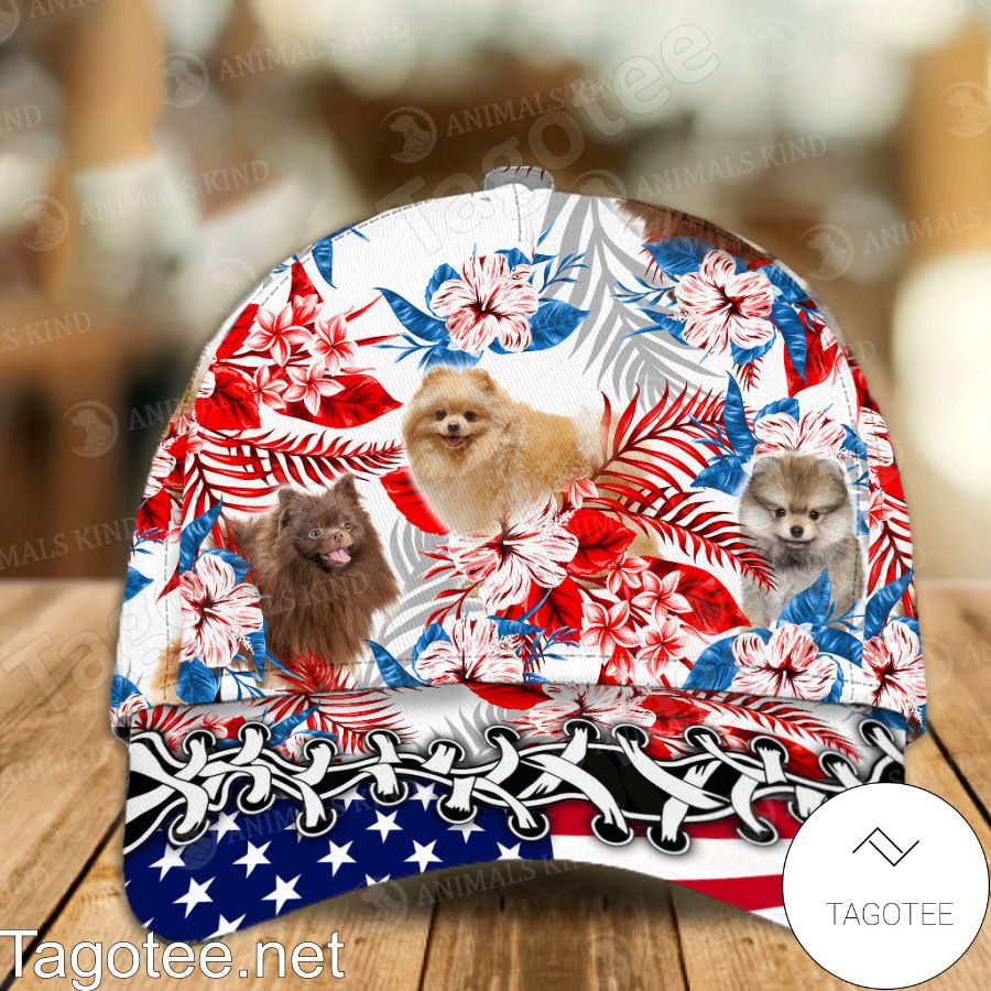 Pomeranian American Flag Cap
