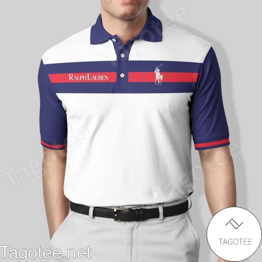 Ralph Lauren Luxury Brand White With Navy And Red Stripe Polo Shirt