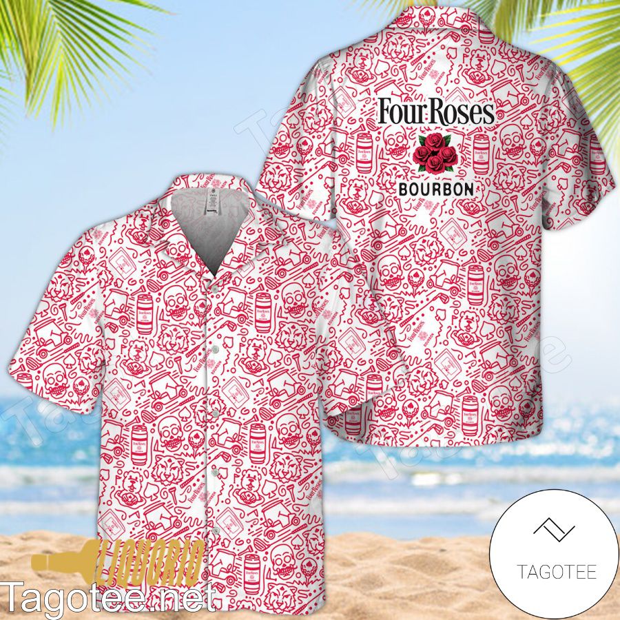Red Four Roses Bourbon Doodle Art Hawaiian Shirt