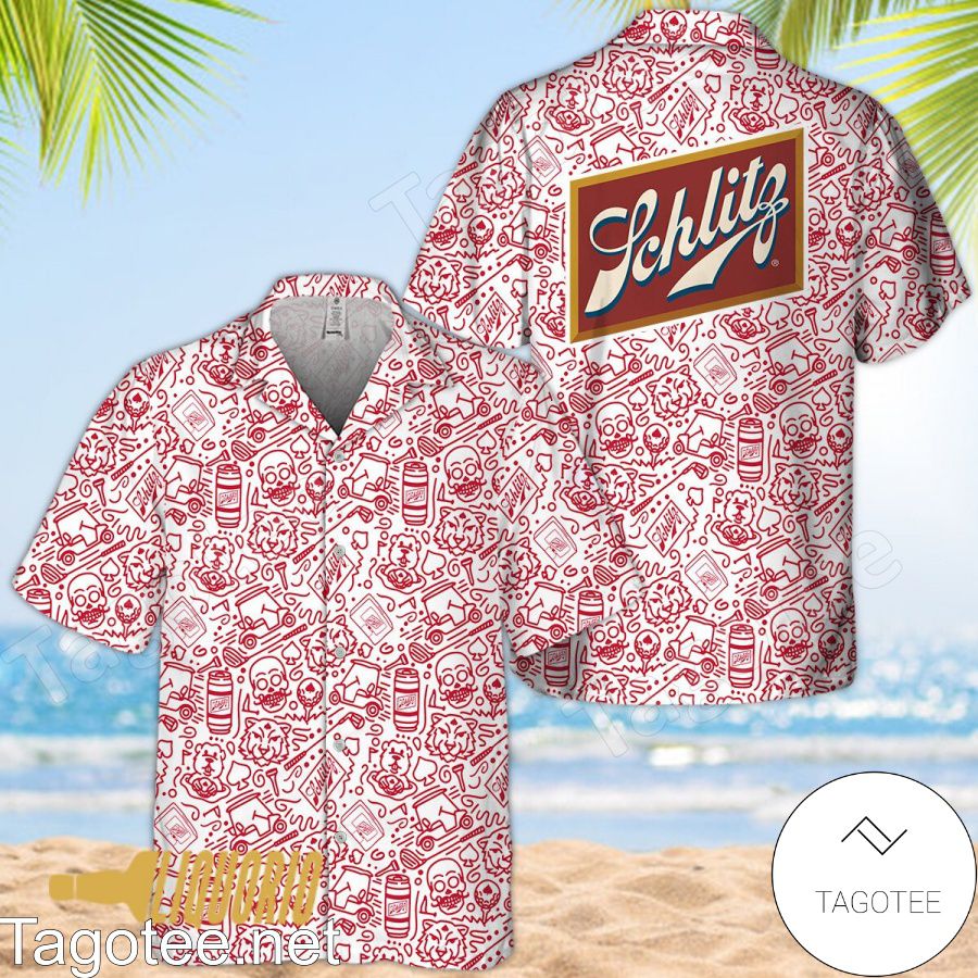 Red Schlitz Beer Doodle Art Hawaiian Shirt