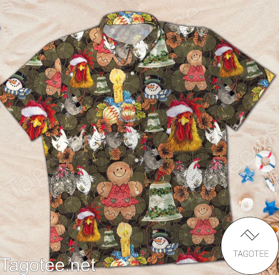 Rooster Santa Hat Party Christmas Xmas Hawaiian Shirt b