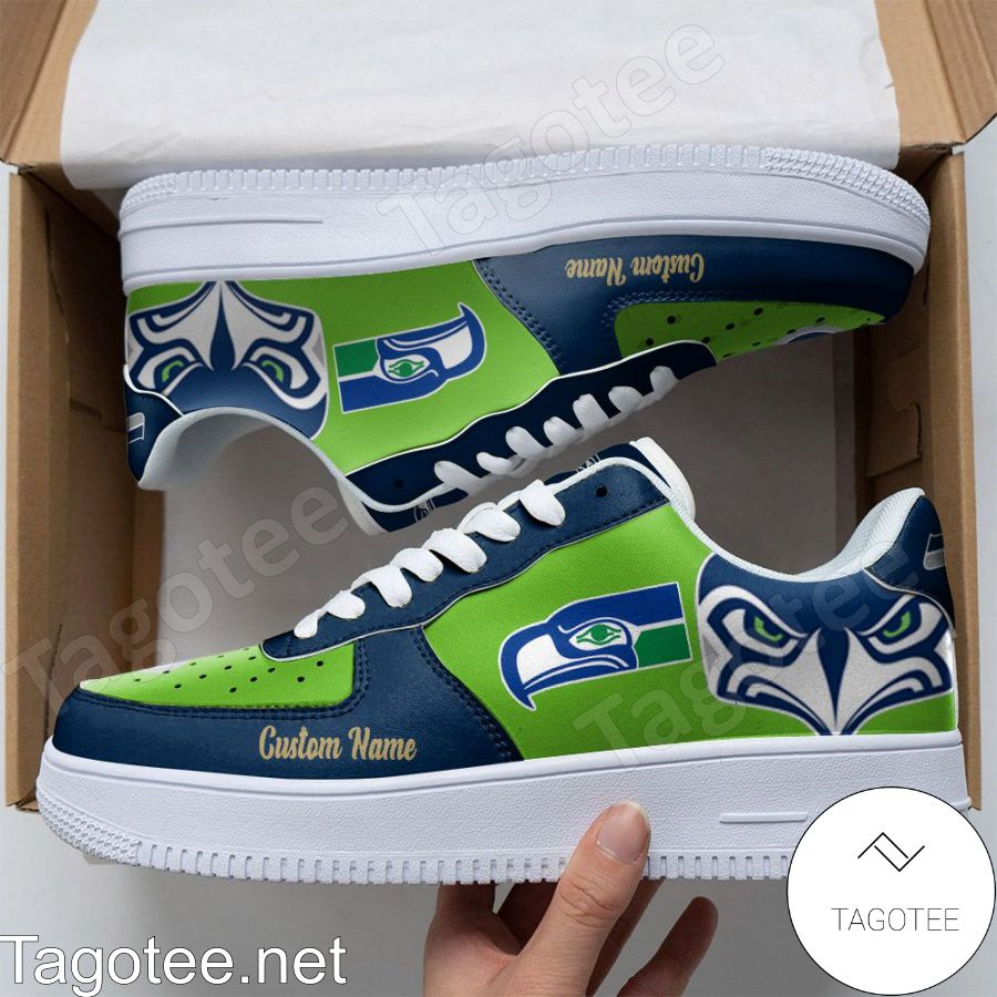 Seattle Seahawks Mascot Logo NFL Football Custom Name Air Force Shoes