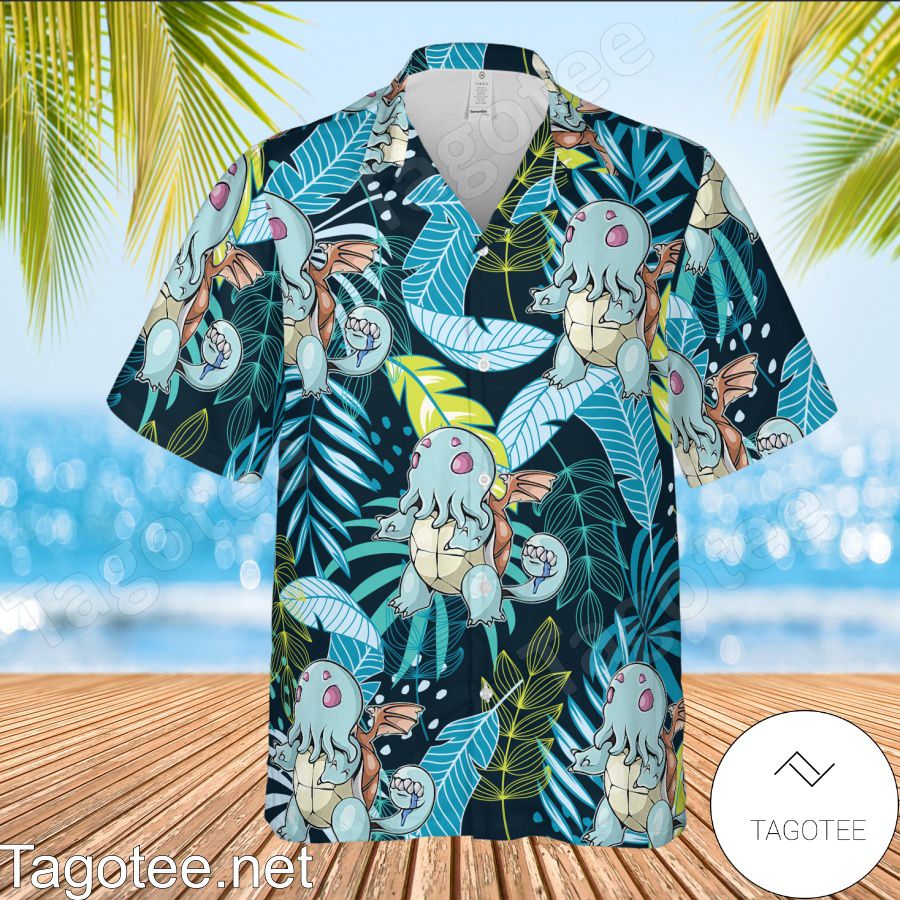 Squirtle Pokemon Cthulhu Tropical Leaves Hawaiian Shirt