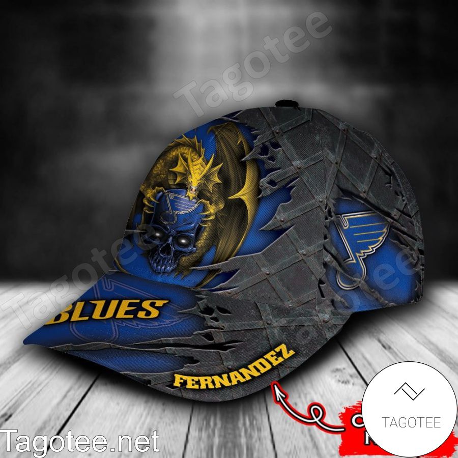 St Louis Blues Dragon Crack 3D NHL Custom Name Personalized Cap b