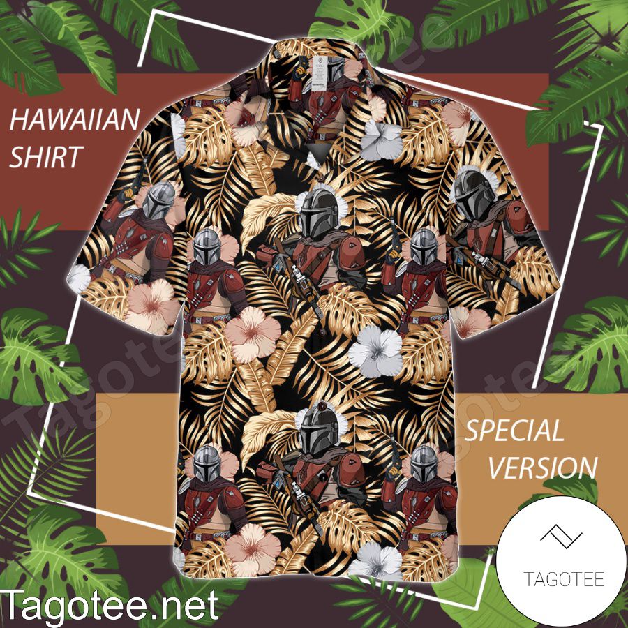 Star Wars Boba Fett Gold Leaves Hibiscus Hawaiian Shirt