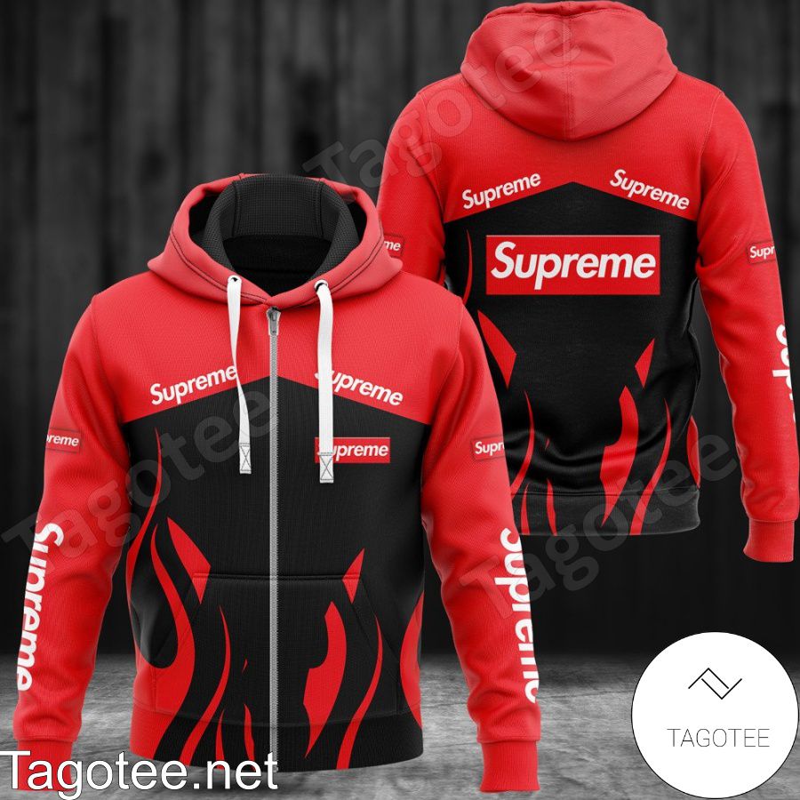 Supreme Fire Pattern Black And Red Hoodie