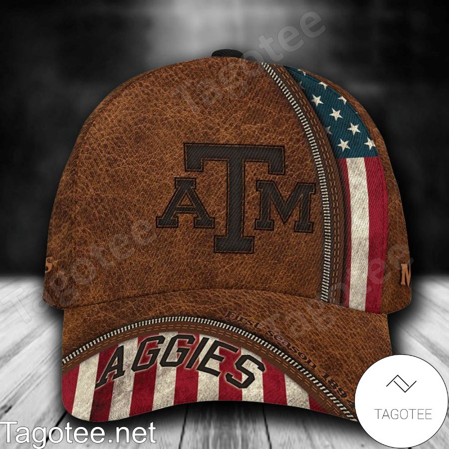 Texas A&M Aggies Leather Zipper Print Personalized Cap