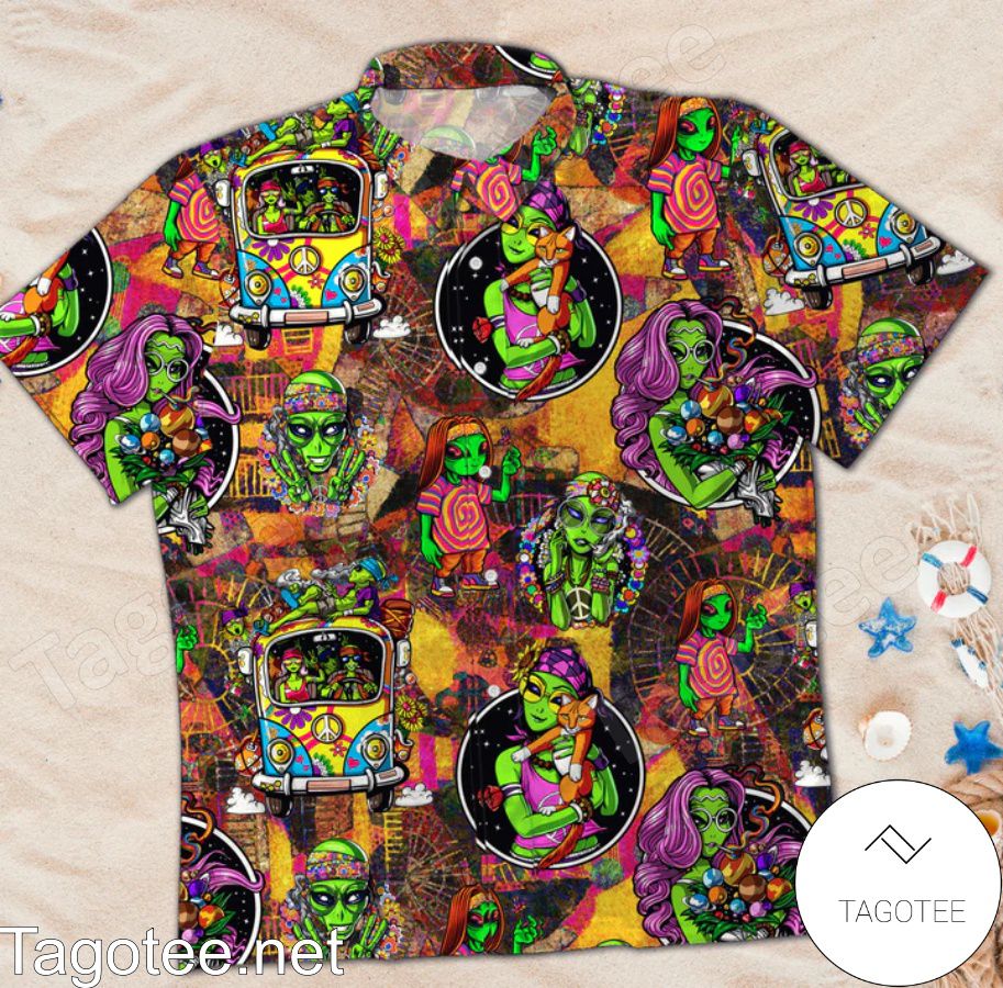 Trippy Psychedelic Alien Hippie Van Bus Hawaiian Shirt