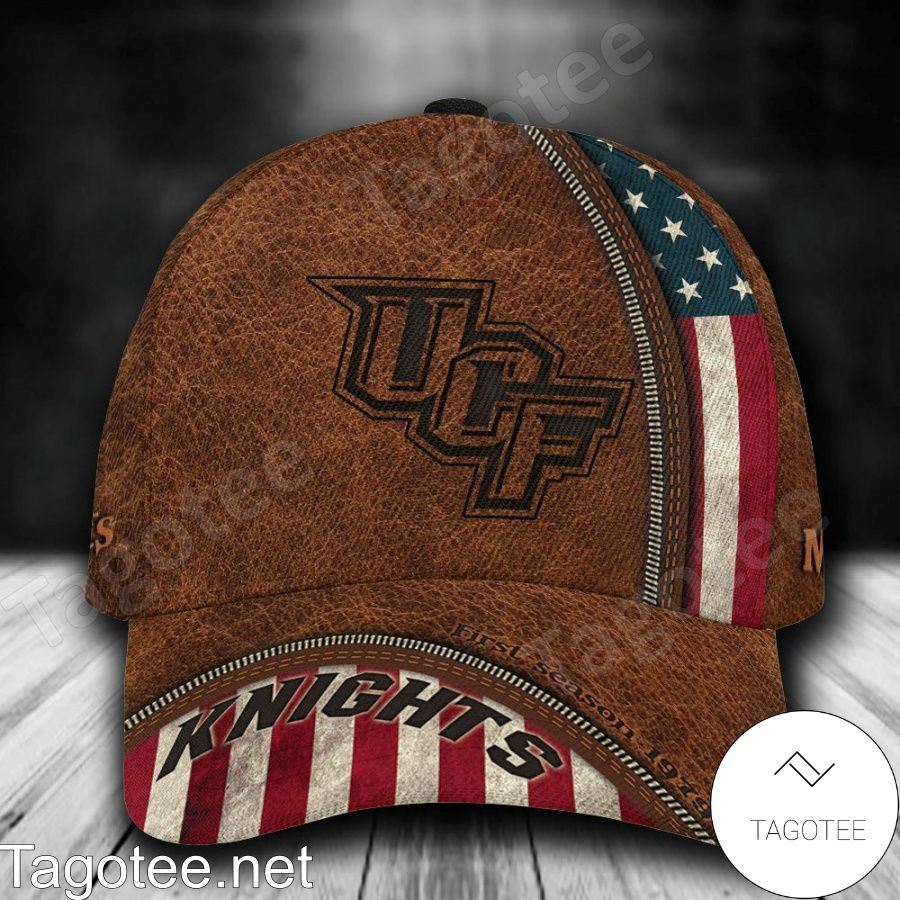 UCF Knights Leather Zipper Print Personalized Cap