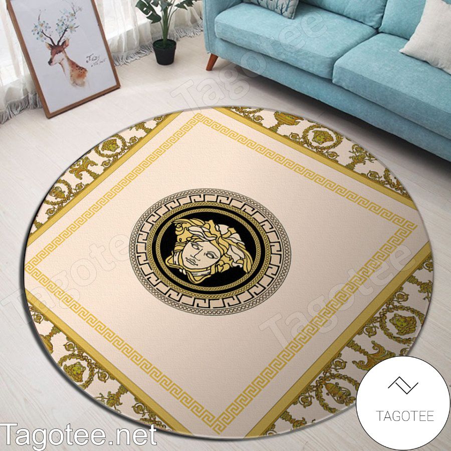 Versace Barocco With Logo Greek Key Luxury Round Rug