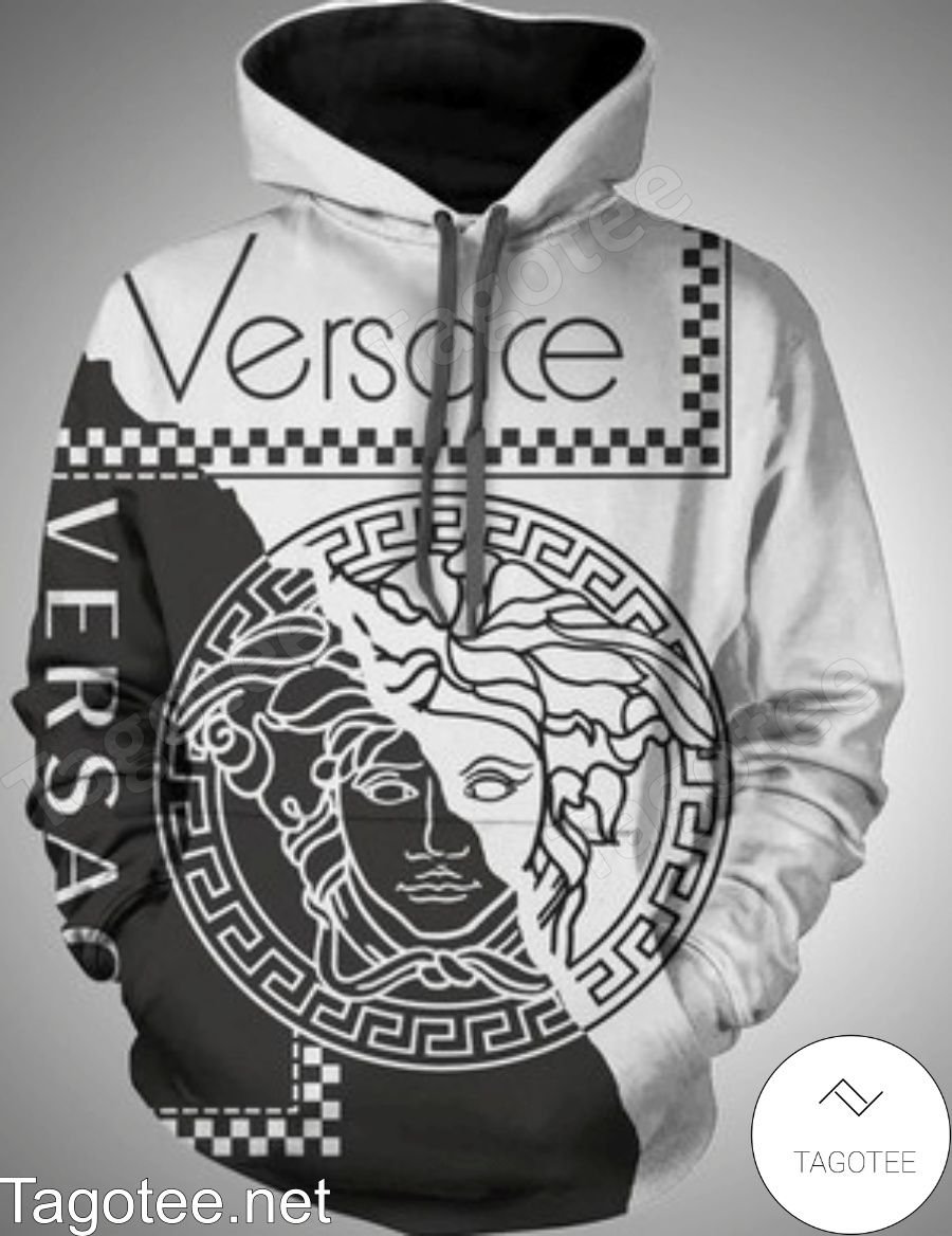 Versace Big Medusa Logo Black And White Hoodie