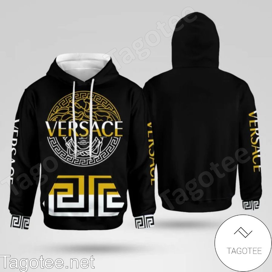 Versace Gold And White Medusa Greek Key Logo Black Hoodie