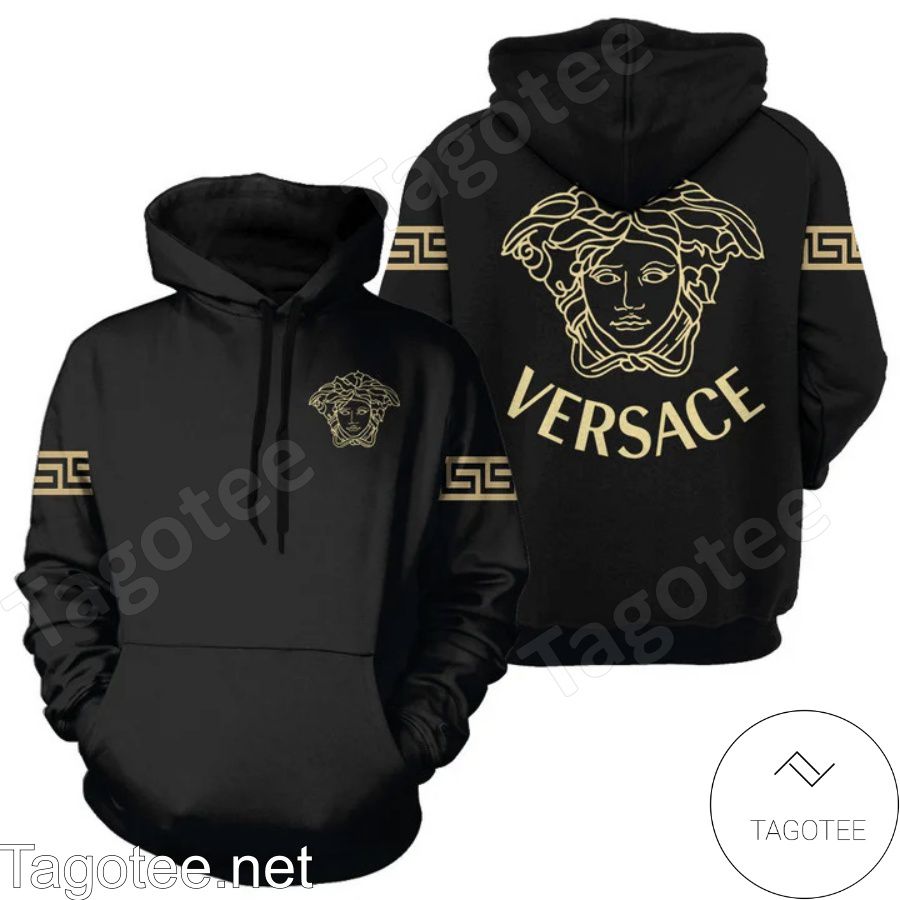 Versace Gold Medusa Logo Greek Key Black Hoodie