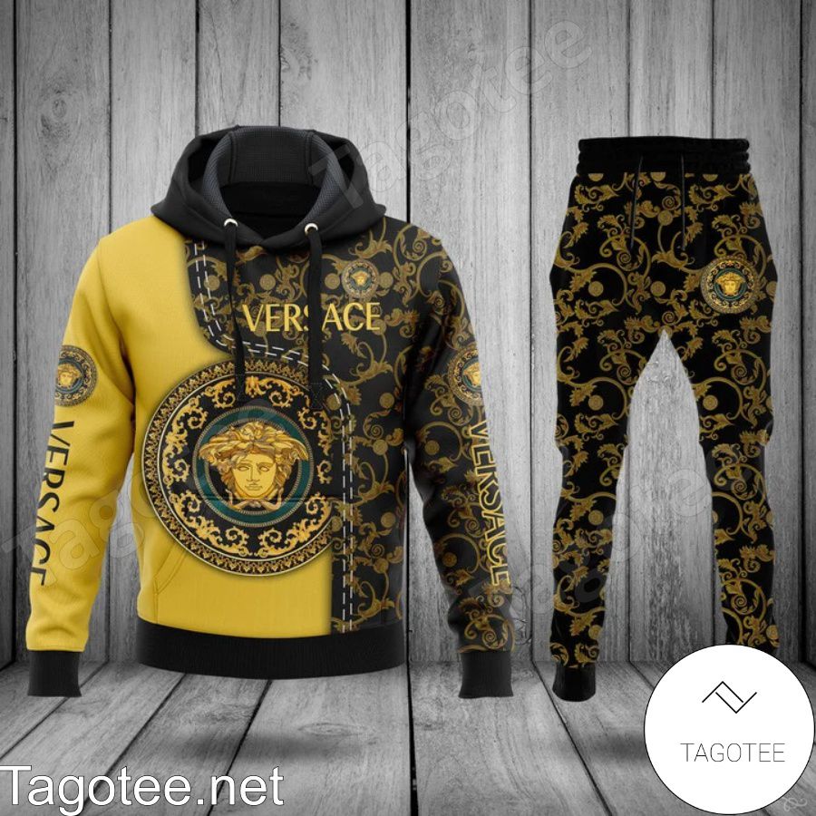 Versace Medusa Logo Baroque Pattern Black And Gold Hoodie And Pants