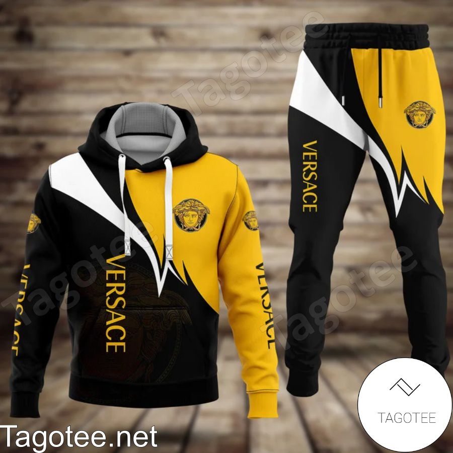 Versace Medusa Logo Mix Color Black Yellow And White Hoodie And Pants