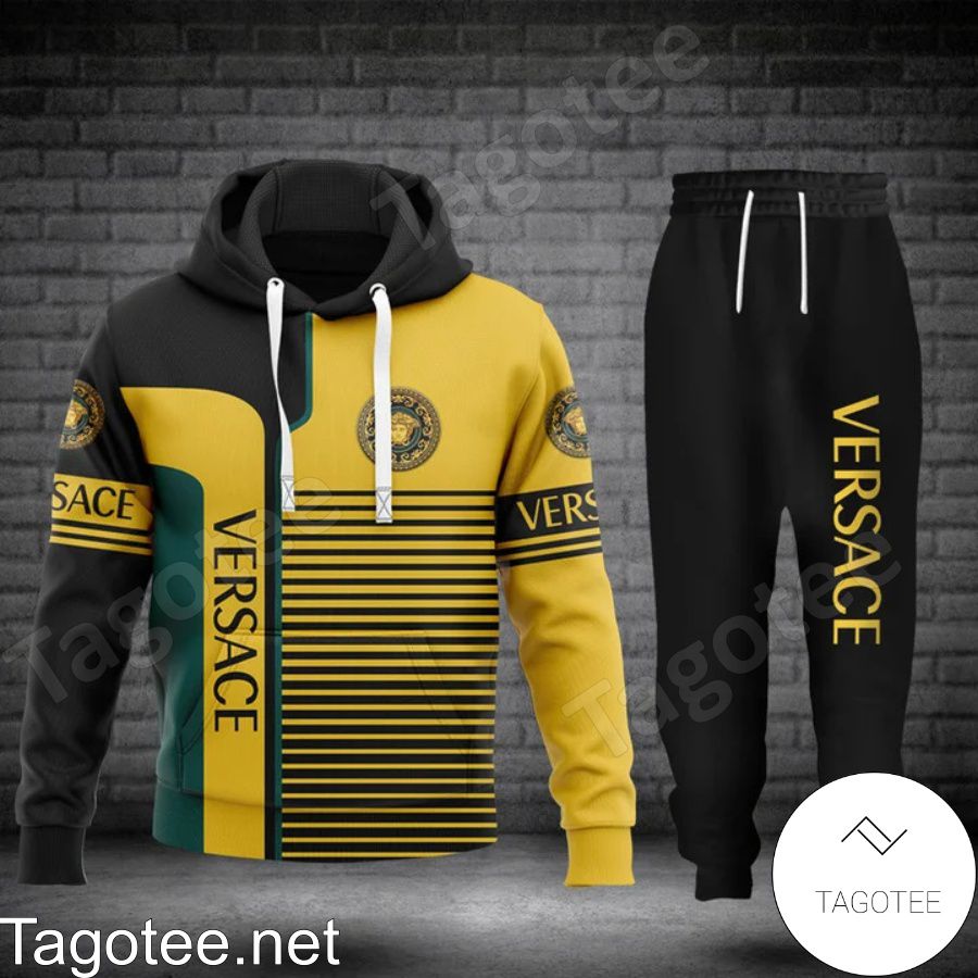 Versace Stripes Mix Yellow And Black Hoodie And Pants
