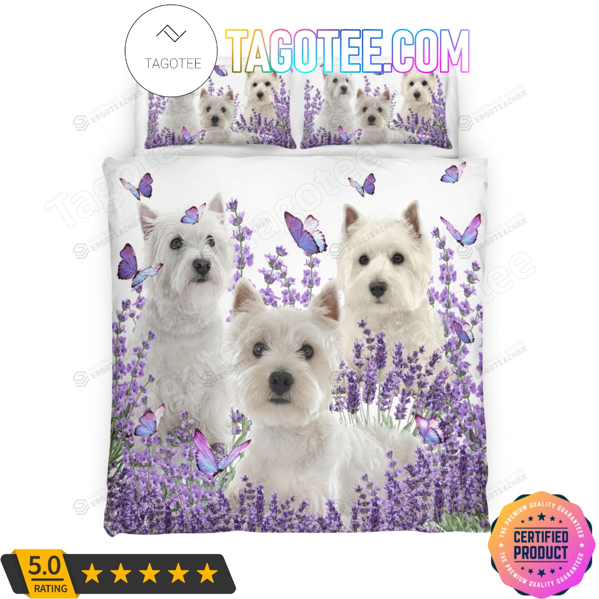 West Highland White Terrier Lavender Flowers Bedding Set 2 New